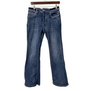 T&Y Fashion Embellished Cross Jeans 11/12 Blue Y2K McBling Western Cowgirl Flare